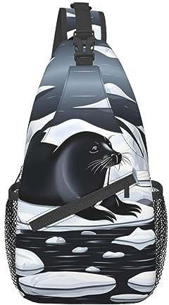 Seals On Ice Rucksäcke, Herren und Damen, Brusttaschen, Crossbody-Taschen, Wandern, modische Schultertaschen, Outdoor-Sport, Schwarz, Einheitsgröße, Kreuz-Brusttasche diagonal