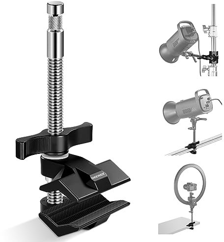 NEEWER 6 End Jaw Grip with 5/8 Stud, Steel Shaft End Pipe Grip Clamp with Adjustable Aluminum Jaws, Rubber Pads for C Stand, Anti Twist, Spin Handle Easy Lock for LED Video Light Softbox,UA040