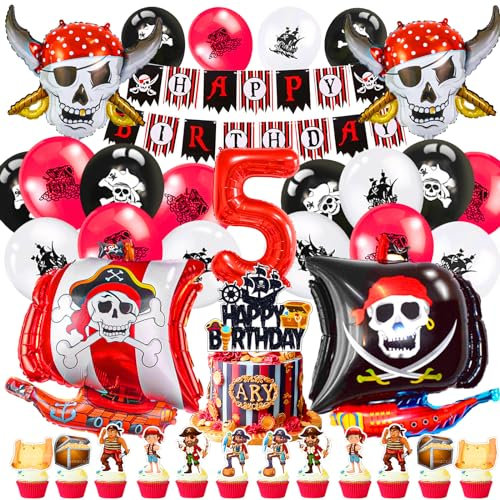 Pirate Geburtstagsdeko Luftballons 5 Jahre,Piraten Deko Kindergeburtstag Junge,Piratenparty Deko Ballons 51 Pcs,Piratenschiff Folienballon,Piraten Geburtstag Party Dekoration