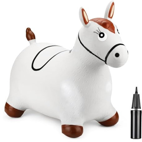 CURVASO Aufblasbarer Hüpfhüpfer, Tier, zum Aufsitzen, lustiges Spielzeug, Einhorn, Esel, Pferd, Dinosaurier, Bulle, Teddybär, für Kinder, Erwachsene, Kinder, Fitness, Pumpe (graues Pferd (PA15401))