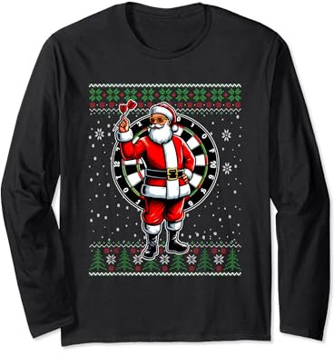 Weihnachtspullover mit Weihnachtsmann, spielt Darts Langarmshirt