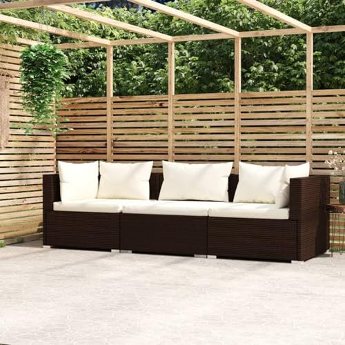 GuyAna 3-Sitzer-Sofa mit Kissen Braun Poly Rattan Wohnzimmer Sofas Kleine Schlafcouch