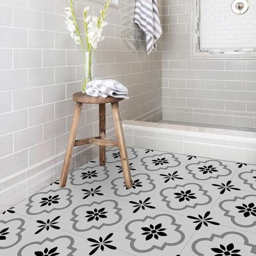 Alwayspon 24 Stück 20 x 20 cm verdickte Vinyl-Bodenfliesen-Aufkleber, abziehen und aufkleben, wasserdicht, Fliesenaufkleber für Küche Badezimmer, T051