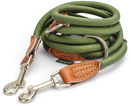 Leisegrün Hundeleine für kleine Hunde | 2 Meter | 3fach verstellbar | Nur 160 g leicht | Führleine 2m | Olivgrün