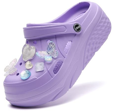 ELIOGN Zuecos con plataforma para mujer, ligeros, deslizantes, deslizantes, zapatos de jardín, Mariposa lila., 37 EU