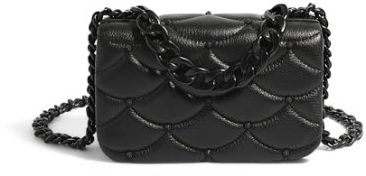 Light Up the Night Mini-Umhängetasche für Damen, kleine Leder-Umhängetasche und Schultertasche, 2 Riemen, Schwarz/Schwarz, Light Up the Night Mini-Umhängetasche, Schwarz mit Schwarz