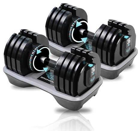 BRAINGAIN 18-in-1 Adjustable Dumbbells Set 36kg Pair | Space-Saving Dumbbell for Home Gym Workouts | 18 Dumbbells in One | Smart Click Technology | Best in Class, Durable Performance