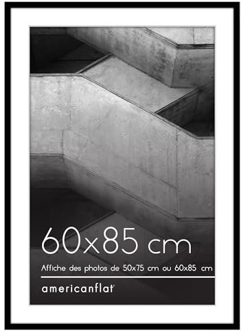 Americanflat Cadre Photo Noir de 50x75 cm – Utilisation comme Cadre Photo à Bordure Fine de 50x75 cm avec Passe-partout ou Cadre de 60x85 cm sans Passe-partout