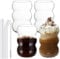 Gerippte Trinkgläser, 4er Set Trinkglas Becher, 550 ML Wave Gläser, Longdrinkgläser mit Glas Strohhalme, Bubble Gläser, Wassergläser für Latte Macchiato Eiskaffee Cocktails Soda Whisky Milk Joghurt