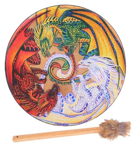 Shamanic Drum, Shamanic Hand Drum, PU Leather Sibirian Drum With Drumstick, Spiritual Drum Music Drum, Vintage Wooden Drum For Sound Healer