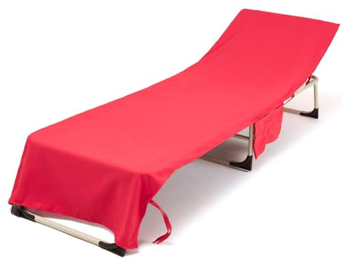 Treer Beach Chair Cover Towel, Solid Color Beach Towel, Portable Beach Sunbed Towels, Sun Lounger Towels with Pockets, Microfiber Towel for Beach Garden Vacation (75x210cm,Red)