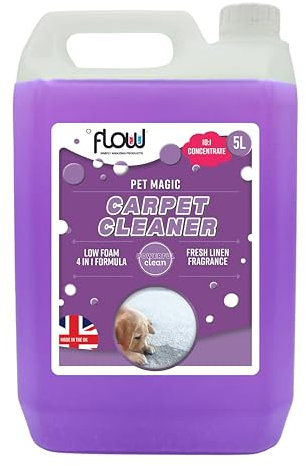 Flow Pet Magic Carpet Cleaning Shampoo Solution | Tough on Pet Stains and Odours | Suitable for all Machines | Fresh Linen Fragrance (5 Litre)