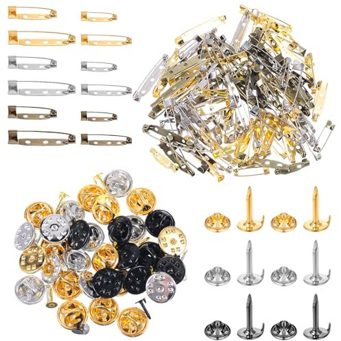 Telooco 40 Sets Blanker Anstecknadel Anstecker Pin Schmetterlings Kupplungs Sicherungsstifte 4 Größen Blanko Broschennadel Kupplung Abzeichen Stecknadeln Abzeichen Pins mit Schmetterlingsverschluss
