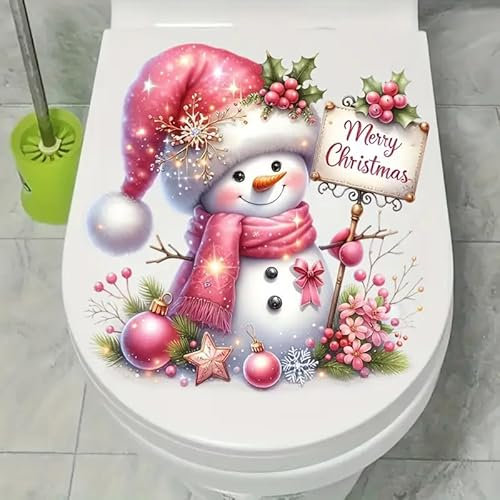 Adorable Snowman Christmas Toilet Cover Sticker Decals,Fish Bird Flower Leaf Waterproof Toilet Lid Tank Seat Decals Cistern Self-Adhesive Bathroom Wall Sticker