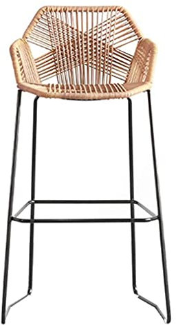 Tabourets de bar modernes en rotin avec dossier haut et pieds en métal noir, chaise de bar de style nordique pour restaurant, café et cuisine (beige)