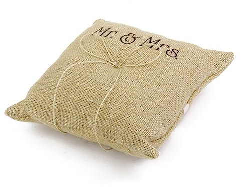 KOMBIUDA 15 X 15 cm Ringkissen Hochzeitszeremonie „mr Mrs“ Mit Schleife Und Riemen Für Ringträger