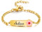 kodinsiivous Personalisiertes Baby-Namens Armband,18 Karat vergoldete, individuelle Armbänder,Gravur Kinderarmband ID Taufarmband, Geburtstagsgeschenk für Taufe Geschenke（Flower）