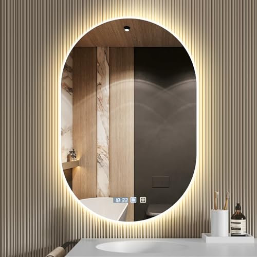Litglobe Espejo Baño con Luz 50 x 75 cm,Espejo Baño LED Antivaho,Espejos de Bano con Interruptor Táctil,Regulable de 3 Colores,Ajuste de Brillo,Espejos Bano c𝐨n Luz LED Retroiluminadas