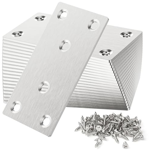 Urtioty 10Pcs Flat Brackets for Wood 100×50mm, Stainless Steel Mending Plates with Screws, Heavy Duty Metal Joining Plates for Furniture, Cabinets, DIY & Home Repair