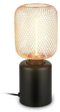 BRILONER - Tischlampe mit Drahtgeflecht, Kabelschalter, Warmweiß, Lampe, Nachttischlampe, Tischleuchte, Dekolampe Flur, Bürolampe, Leselampe, Wohnzimmer, Schlafzimmer, 10 x 25 cm (DxH), Rosegold