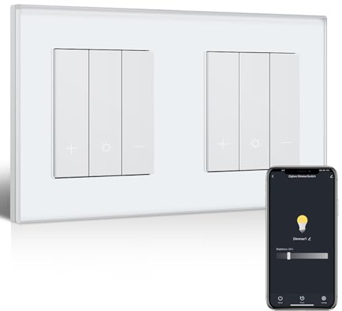 BSEEDLIFE Zigbee Doppel Dimmer Schalter, Smart Dimmschalter mit Glasrahmen, Kompatibel mit Alexa & Google Home, Unterputz Lichtschalter Dimmbar für led lampen 240V, Weiß (Neutralleiter Erforderlich)