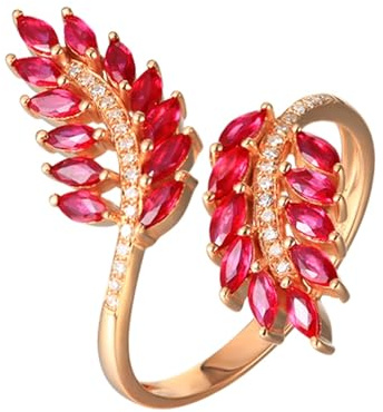 Wycian Freundschaftsringe Damen Engagement Ring For Women 18K Gold Im Labor Hergestellter Rubin Marquise-Form mit 0,89 Karat Rubin und Diamant Größe 66 (21.0) Mode für Schwester Hochzeit Schmuck