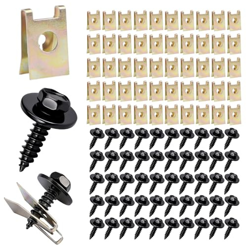 100PCS Blechmutter Karosserieschrauben, für Befestigen Reparieren Autoteil | 50 Sätze Blechmutter Schraube Mutter Clip Kit, U Typ Karosserieschrauben, Kotflügelclip Blechmuttern Befestigung Clips