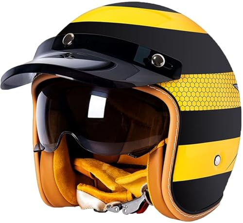 Motorradhelm Roller-Helm für Damen Und Herren im Vintage-Look Jet-Helm mit Visier, Retro Moped-Helm Jethelm für Brillen-Träger Motorrad-Helm, Qualität nach ECE-Norm 2,XL(61-62CM)