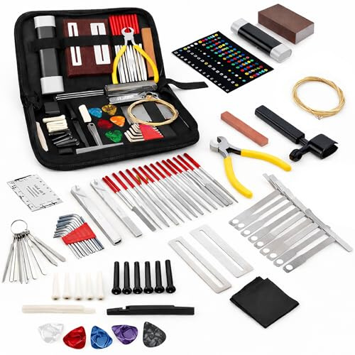 72Pcs Guitar Maintenance Kit with Winder: Guitar Tool Kit with Carry Bag | with Picks Bridge Pins Hex Wrenches String Action Ruler Guitars Setup Kits for Music Instrument Beginner