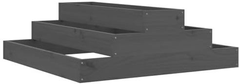 Gecheer Fioriera in legno massello di pino, design a scala con 3 livelli, 80x80x27 cm, struttura solida e stabile, per balconi e giardini, piante fiori orto