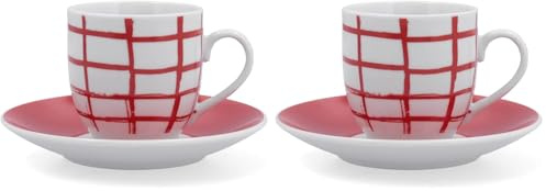 Quid Kansas Set 6 Tazas Con Plato Porcelana Apto Microondas (Paquete de 2)