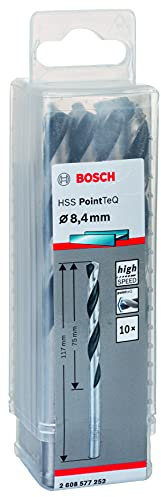 Bosch Accessories 2608577252 HSS PointTeQ (8,4 x 75 x 117 mm) - Set da 10 Pezzi di Punte Elicoidali per Trapano per Metallo, Acciaio, Fusione o Plastica, Grigio (Argento), Ø 8.4 mm