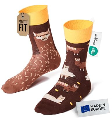 Many Mornings - Mismatched Socken - Lustige Socken Unisex - Alpaka Socken - Geschenkidee - Design: Fluffy Alpaca - Made in EU - 39-42