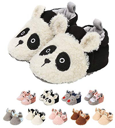 EDOTON Unisex Neugeborene Tier Schuhe,Süß Rutschfest Sohle Weich Winter Warm Haus Innen Ausdruck Stiefel zum Baby Jungs Mädchen (6-12 Monate, A_ Panda)