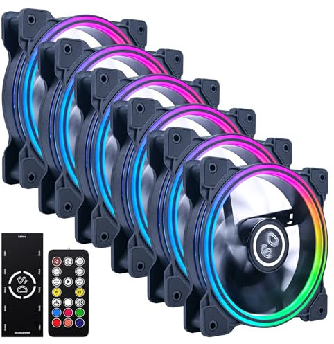 Onewatt DS-D06 DS Black Moonlight 120mm RGB Case Cooling Fan with Fan Hub box and controller for PC Cases, CPU Coolers, Radiators system (6Pack rgb fans kit, D Series)