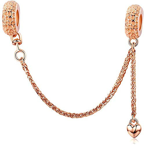 Ciondolo in argento sterling 925 con perline in materiali sicuri, per braccialetti Pandora da donna, stile europeo. e 925, colore: Catena di sicurezza in oro rosa., cod. YS-C011