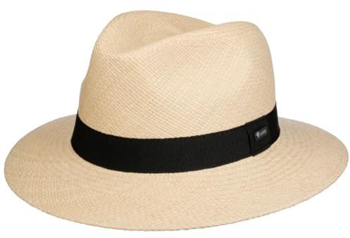 Lipodo Chapeau Panama Classic Traveller Femme/Homme - Made in Italy en Paille de avec Ruban Gros Grain, Grain Printemps-ete Ete - L (58-59 cm) Nature