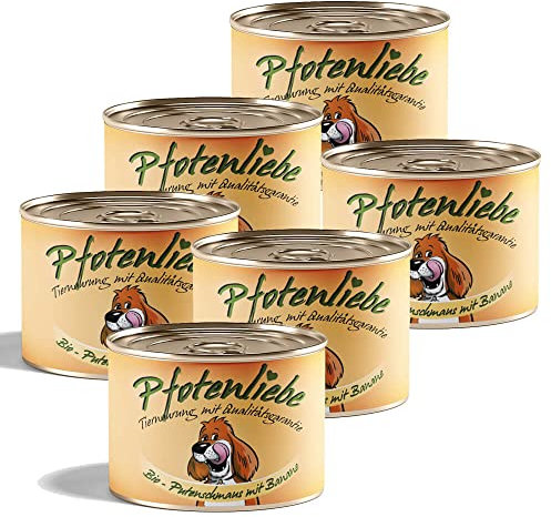 Pfotenliebe Bio Hundefutter, Bio-Putenschmaus mit Banane mit Qualitätsgarantie, Natürlich ohne Chemie, Machen Sie Ihren Hund glücklich!, 6x200g