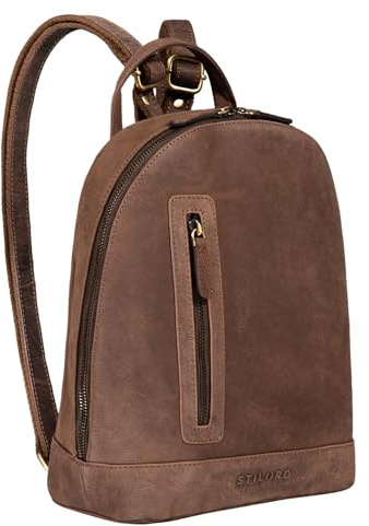 STILORD Reed Moderner Leder-Rucksack Damen Echtleder klein - Daypack Cityrucksack Elegant für 10.1 Zoll Tablet Vintage Rucksacktasche wasserdicht, diebstahlsicher Farbe:Veleta - braun