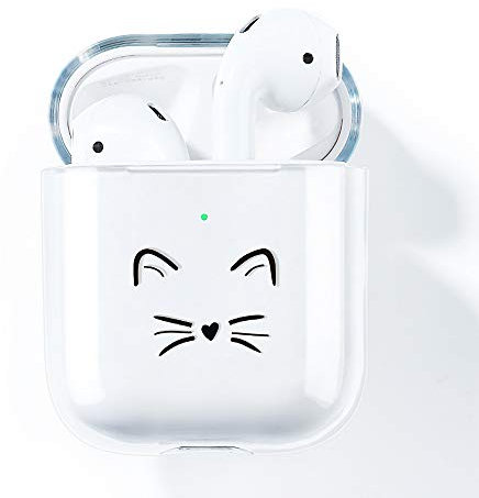 AKABEILA Hülle Kompatibel mit Apple Airpods 2 1 Niedlich Schutzhülle Klare Muster Front LED Sichtbar Anti-Fall Katzen