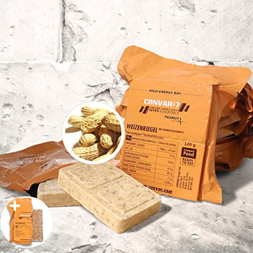 CONVAR-7 Pack barre énergétique Peanut, pour sport et activités de plein air, nourriture pour situations d'urgence, ration de survie. Goût cacahuètes, emballage compact et longue conservation.