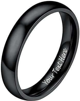 PROSTEEL Herren schwarz Bandring 4mm breit Größe 67 Simpel hochglanzpoliert personalisiert Partnerring Ehering für Männer Minimalist Verlobungsring Trauring Modeschumck Accessoire