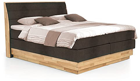 moebel-eins MAILO Boxspringbett mit Bettkasten, Material Massivholz Eiche/Bezug Stoff in 2 Farben, 160 x 200 cm, Braun