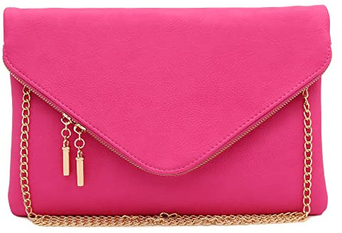 FashionPuzzle Oversized Envelope Clutch Evening Bag with Chain Strap, Xl-fuchsia, One Size