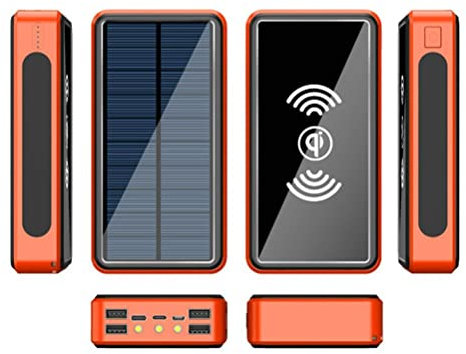 KKPLZZ Solar Power Bank 100000 mAh, Hochleistungs-Solarladegerät mit 4 USB-Anschlüssen, wasserdichtes tragbares drahtloses Ladegerät Externer Akku mit LED-Licht Camping im