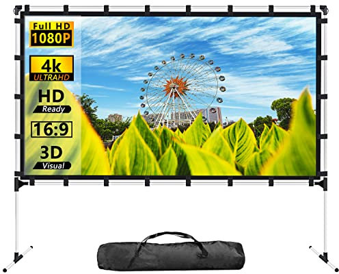 120 Inch Projector Screen and Stand Portable Front Rear Projection Screen 16:9 HD 4K Foldable Movie Screen with Carry Bag for Outdoor Indoor Home Theater Backyard Cinema Travel