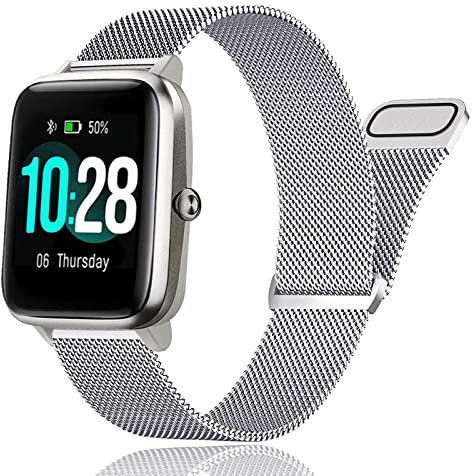 SUGARJAR Metall Armband Kompatibles GRV FC1,19mm Ersatzarmband für Veryfitpro,Yamay fitness,GRV,Willful,Popglory,Blackview,UMIDIGI,ID205S ID205G ID215G ID216 SW020 SW023 WF021 WF025 Uwatch3