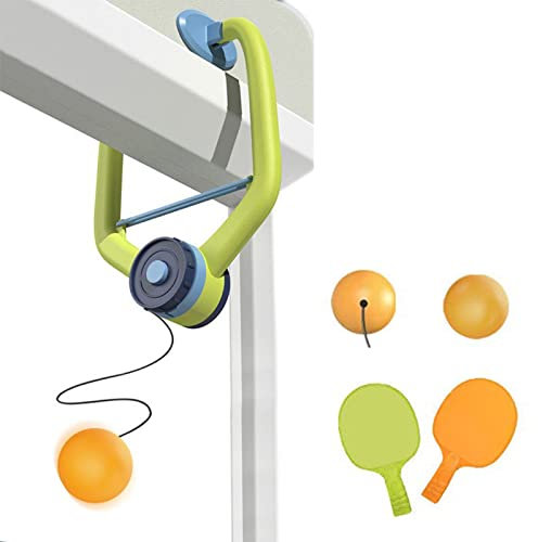 LILANAI Table Tennis Exerciser for Door Frame, Hanging Portable Table Tennis Rebound Training Device, Ping Pong Springback Machine, with 2 Bats