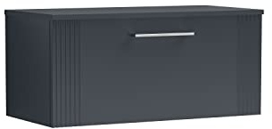 nuie DPF1496W Deco Modern Bathroom Wall Hung 1 Drawer Part Fluted Vanity Basin Unit with Worktop, 800mm, Satin Anthracite