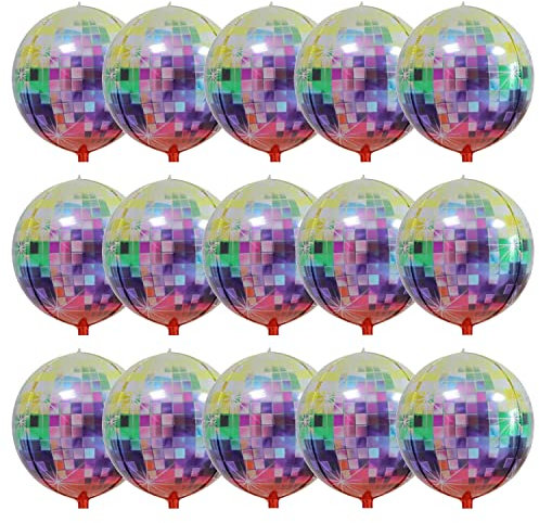 Finypa: 15 bunte Discokugel-Luftballons, 55.9 cm, 4D-Disco-Luftballons für 80er-Jahre-Party-Dekorationen